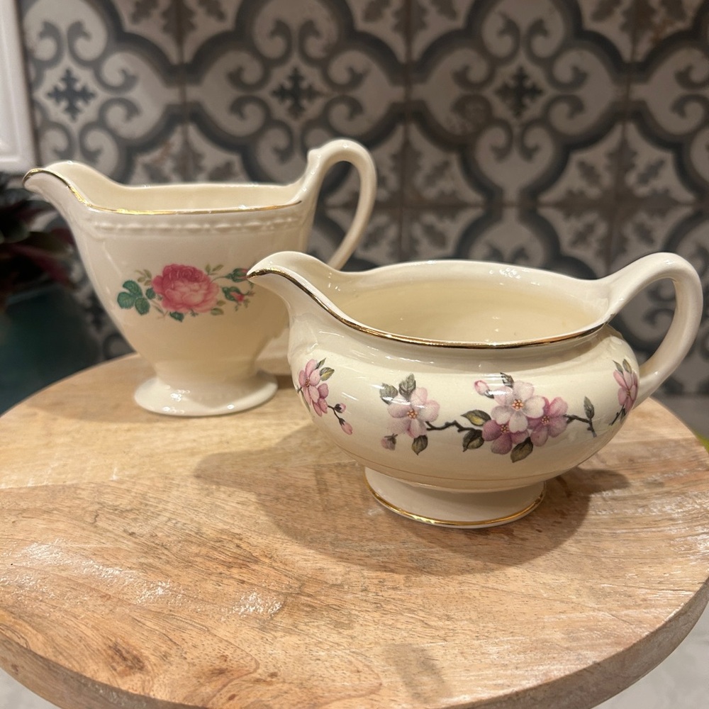 SET OF TWO- VINTAGE HOMER LAUGHLIN NUMBERED CREAM PITCHERS- Made in USA EUC